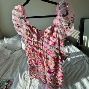 For Love and Lemons Tayla Floral Garden Pink Mini Dress